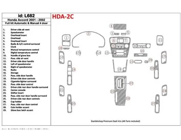 Honda Accord 2001-2002 4 dvere, kompletná sada, sada 29 dielov Interiér BD Dash Trim Kit - 1