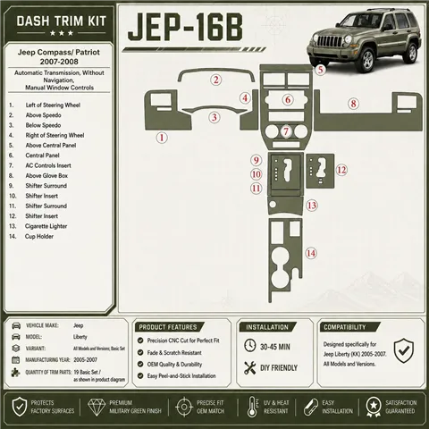 Jeep Compass 2007–2008 Automatic Gearbox; bez navigácie NAVI; Manual Gearbox Window Controls 3D sada dekorov interiéru palubnej 