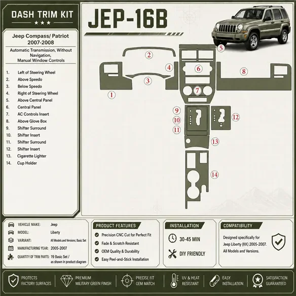 Jeep Compass 2007–2008 Automatic Gearbox; bez navigácie NAVI; Manual Gearbox Window Controls 3D sada dekorov interiéru palubnej 
