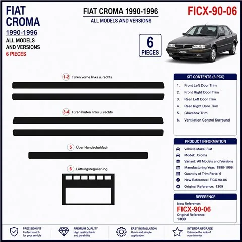 Fiat Croma 1990-1996 3D dekor palubnej dosky, 6 dielov 2
