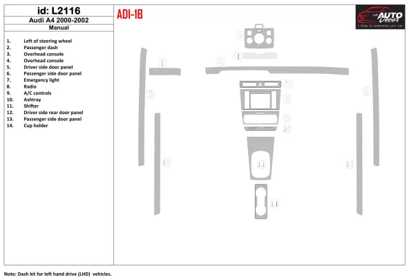 Audi A4 2000-2001 Kompletná sada, Manual.G Interiér BD Dash Trim Kit - 1