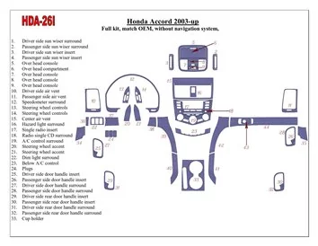 Kompletná súprava Honda Accord 2003-2007, zhoda OEM, bez systému NAVI Interiér BD Dash Trim Kit - 1