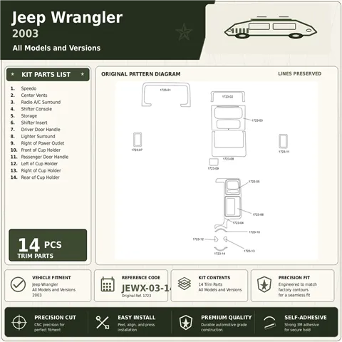 Jeep Wrangler 2003 3D sada dekorov interiéru palubnej dosky 14-dielna