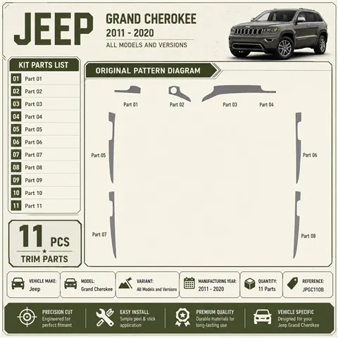 Jeep Grand Cherokee 2011–2020 3D sada dekorov interiéru palubnej dosky 11-dielna