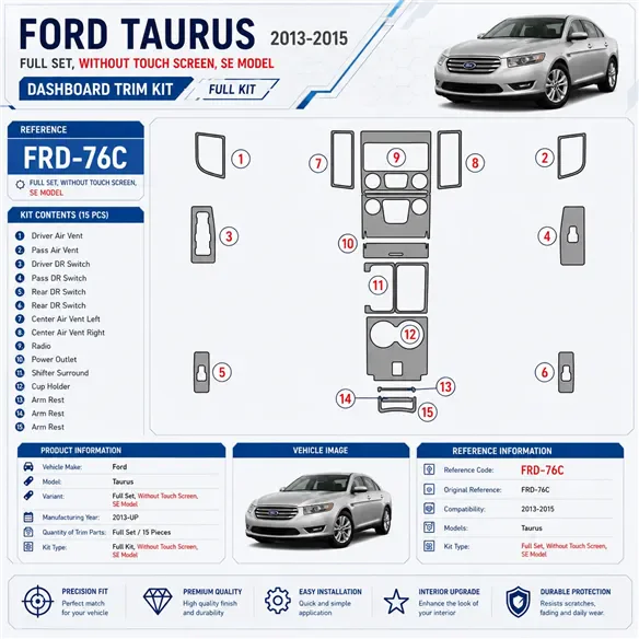 Ford Taurus od 2013 kompletná sada; Without Touch screen; SE Model 3D sada dekorov interiéru palubnej dosky kompletná sada / pod