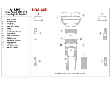 Honda Accord 2008-2012 4 dvere, základná sada, súprava automatickej regulácie klimatizácie interiéru BD Dash Trim Kit - 1