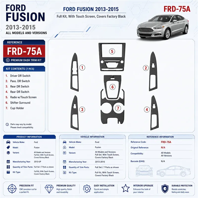 Ford Fusion od 2013 kompletná sada; With Touch screen; Over OEM Main Interior 3D sada dekorov interiéru palubnej dosky kompletná