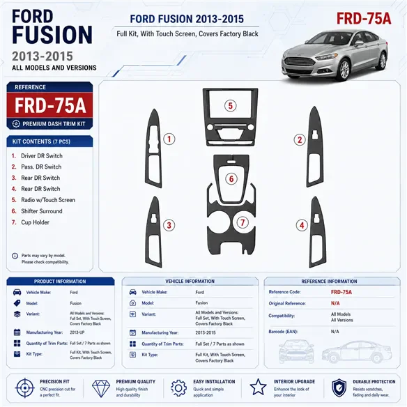 Ford Fusion od 2013 kompletná sada; With Touch screen; Over OEM Main Interior 3D sada dekorov interiéru palubnej dosky kompletná