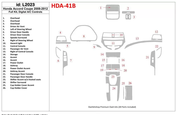 Honda Accord 2008-2012, kompletná súprava, 2 dvere (kupé), súprava automatickej regulácie klimatizácie interiéru BD - 1