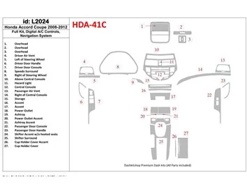 Honda Accord 2008-2012 Kompletná sada, 2 dvere (kupé), automatické ovládanie AC, so systémom NAVI Interiér BD Dash Trim Kit - 1