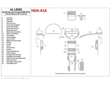 Honda Accord 2008-2012, kompletná súprava, 2 dvere (kupé), manuálna prevodovka AC Ovládanie interiéru BD Dash Trim Kit - 1