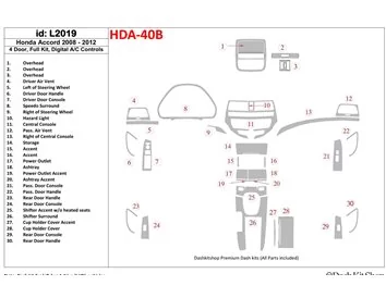 Honda Accord 2008-2012, kompletná súprava, 4 dvere, automatické ovládanie AC interiéru BD Dash Trim Kit - 1