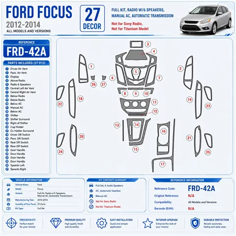Ford Focus od 2012 kompletná sada, 6 Audio-Speakers; AC; Automatic Gearbox; Not Sony Radio 3D sada dekorov interiéru palubnej do