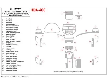 Honda Accord 2008-2012 Kompletná sada, 4 dvere, automatické ovládanie AC, so systémom NAVI Interiér BD Dash Trim Kit - 1