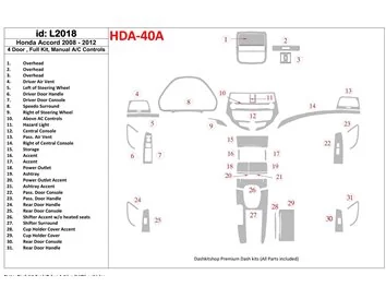 Honda Accord 2008-2012, kompletná sada, 4 dvere, manuálna prevodovka AC ovládanie interiéru BD Dash Trim Kit - 1