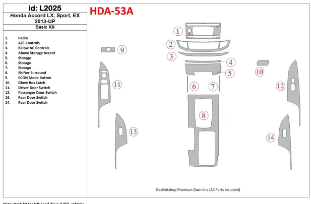 Honda Accord 2013-UP Základná súprava interiéru BD Dash Trim Kit - 1 Honda Accord 2013-UP Základná súprava interiéru BD Dash Trim Kit - 1
