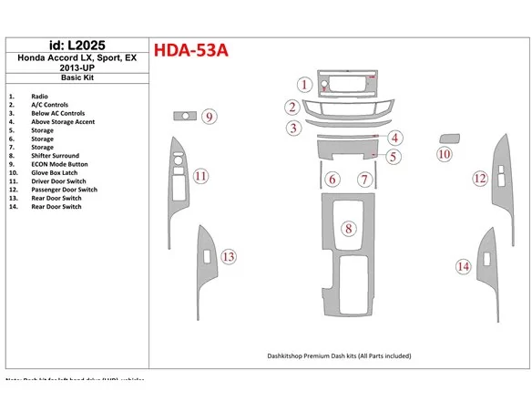 Honda Accord 2013-UP Základná súprava interiéru BD Dash Trim Kit - 1