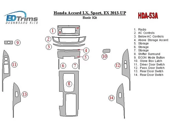 Honda Accord 2013-UP Základná súprava interiéru BD Dash Trim Kit