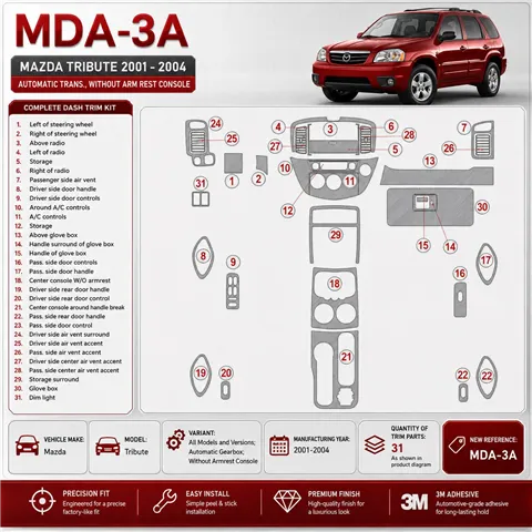 Mazda Tribute 2001–2004 Automatic Gearbox; Without Armrest Console 3D sada dekorov interiéru palubnej dosky podľa produktového n