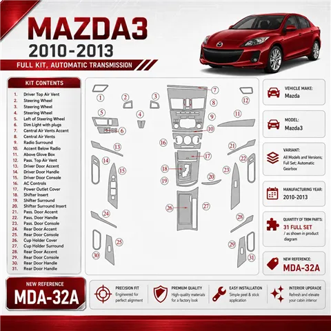 Mazda Mazda3 2010–2013 kompletná sada; Automatic Gearbox 3D sada dekorov interiéru palubnej dosky kompletná sada / podľa produkt