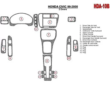 Honda Civic 1999-2000 2 dvere 16 súprava dielov Interiér BD Dash Trim Kit