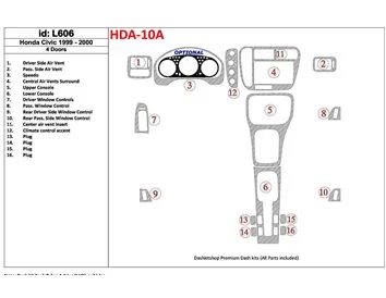 Honda Civic 1999-2000 4-dverová sada 16 dielov Interiér BD Dash Trim Kit - 1