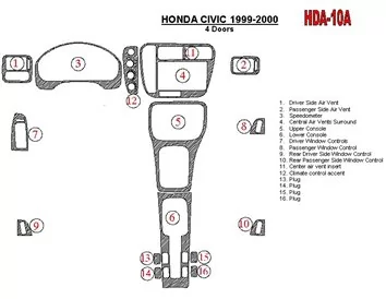 Honda Civic 1999-2000 4-dverová sada 16 dielov Interiér BD Dash Trim Kit - 2