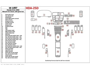 Honda Civic 2002-2002 manuálna prevodovka, 2 alebo 4 dvere, so žeraviacou skriňou, súprava 35 dielov Interiér BD Dash Trim Kit -