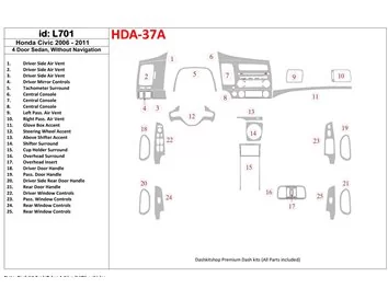 Honda Civic 2006-2011 4 dvere, bez systému NAVI Interiér BD Dash Trim Kit - 1