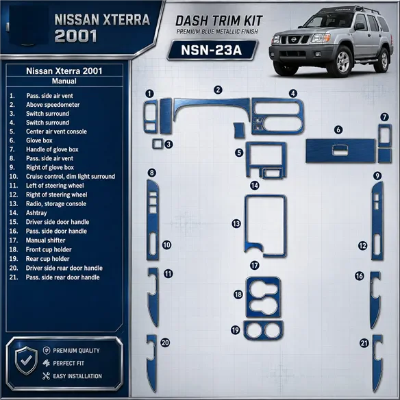 Nissan Xterra 2000–2000 Automatic Gearbox 3D sada dekorov interiéru palubnej dosky 22-dielna
