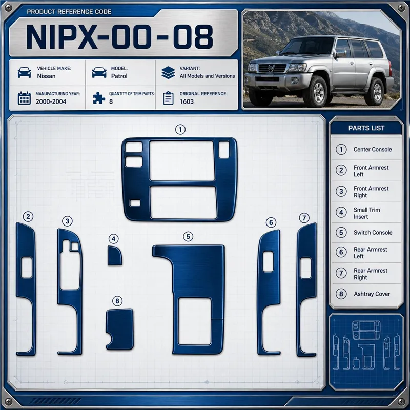 Nissan Patrol 2000–2004 3D sada dekorov interiéru palubnej dosky 8-dielna