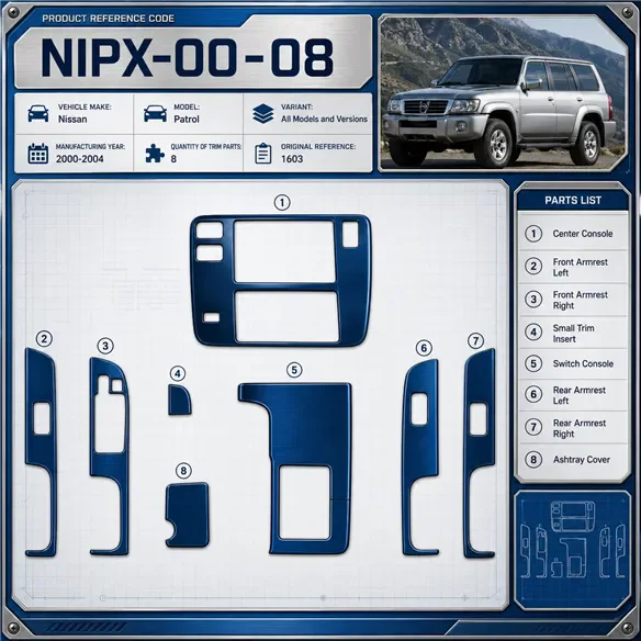 Nissan Patrol 2000–2004 3D sada dekorov interiéru palubnej dosky 8-dielna