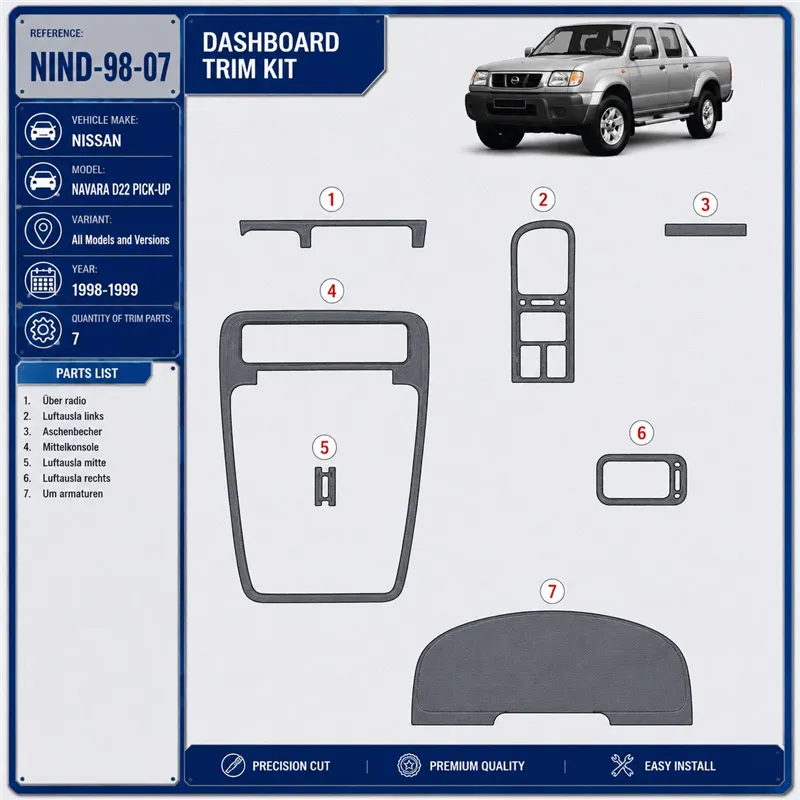 Nissan Navara D22 Pick-up 1998–1999 3D sada dekorov interiéru palubnej dosky 7-dielna