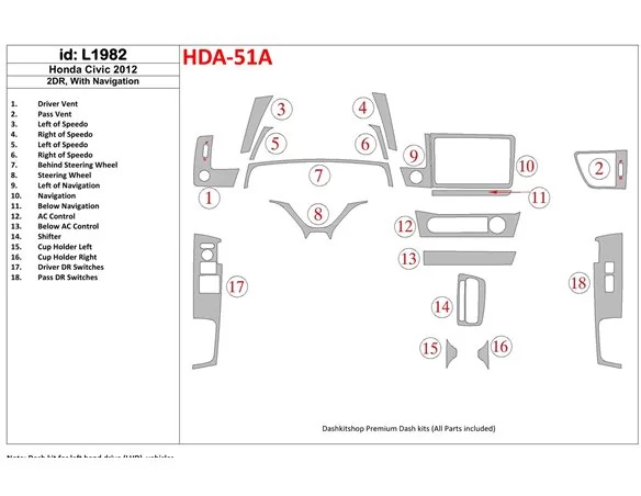 Honda Civic 2012-UP S NAVI Interiér BD Dash Trim Kit - 1