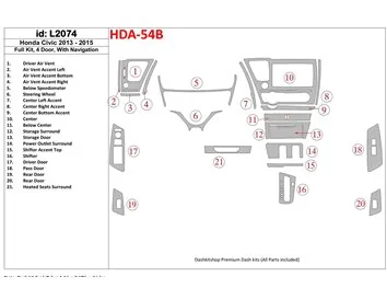 Honda Civic 2013-UP, kompletná sada, 4 dvere, s NAVI interiérom BD Dash Trim Kit - 1
