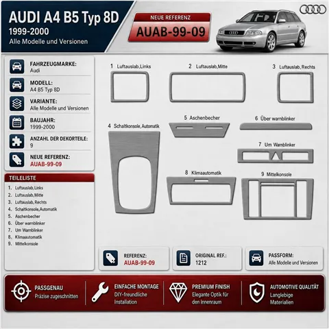 Audi A4 B5 Typ 8D 1999-2000 3D dekor palubnej dosky, 9 dielov 2