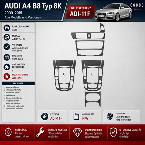 Audi A4 B8 Typ 8K 2009–2015 3D sada dekorov interiéru palubnej dosky 7-dielna