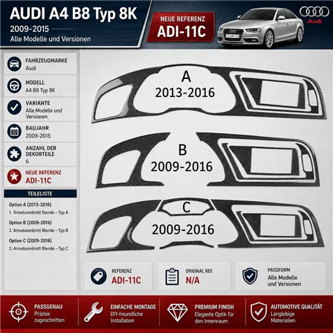 Audi A4 B8 Typ 8K 2009–2015 3D sada dekorov interiéru palubnej dosky 2-dielna