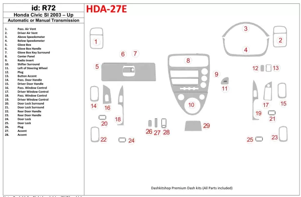 Honda Civic SI 2002-UP Model interiéru BD Dash Trim Kit - 1