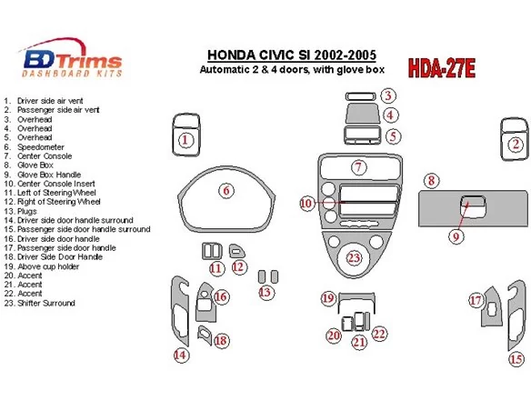 Honda Civic SI 2002-UP Model interiéru BD Dash Trim Kit