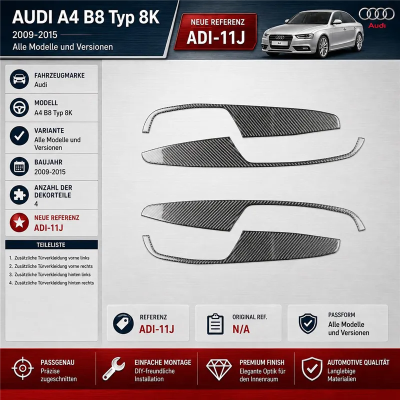 Audi A4 B8 Typ 8K 2009–2015 3D sada dekorov interiéru palubnej dosky 4-dielna