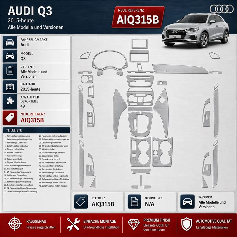 Audi Q3 od 2015 3D sada dekorov interiéru palubnej dosky 49-dielna
