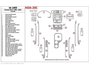 Honda CR-V 1999-2001 Kompletná sada, 33 dielov Súprava interiérovej výbavy BD Dash Trim Kit - 1