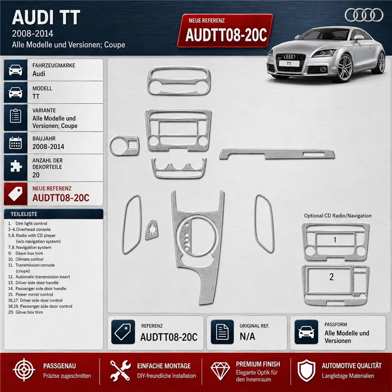 Audi TT 2008–2014 Coupe 3D sada dekorov interiéru palubnej dosky 20-dielna
