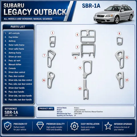 Subaru Legacy Outback 1995–1999 Manual Gearbox 3D sada dekorov interiéru palubnej dosky 18-dielna