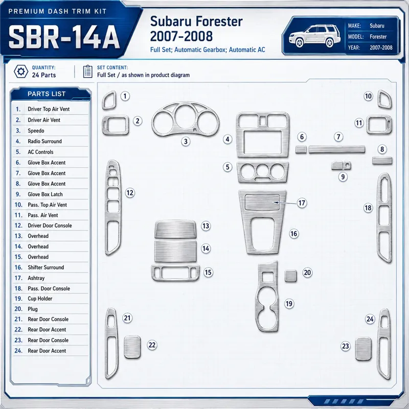 Subaru Forester 2007–2008 kompletná sada; Automatic Gearbox; Automatic AC 3D sada dekorov interiéru palubnej dosky kompletná sad