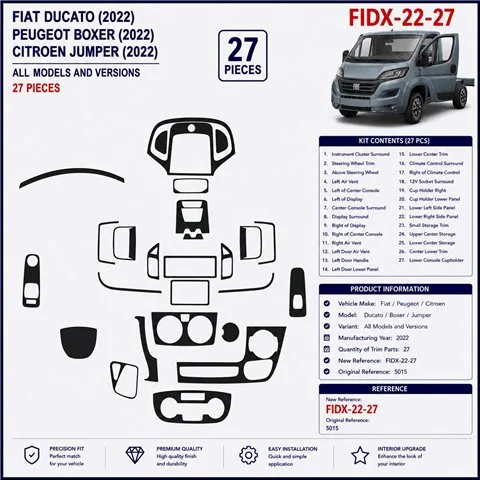 Fiat Ducato 2022 3D dekor palubnej dosky, 27 dielov 2