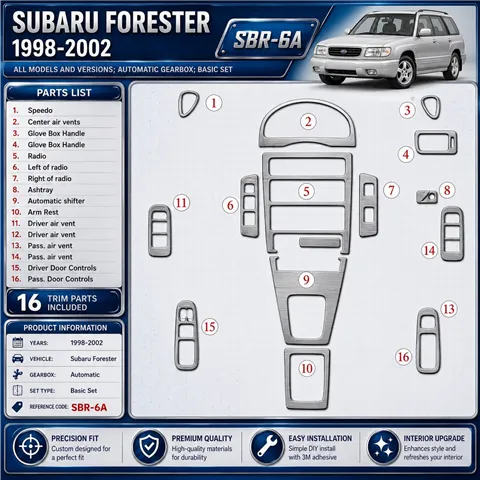 Subaru Forester 1998–2002 Automatic Gearbox; základná sada 3D sada dekorov interiéru palubnej dosky 16-dielna