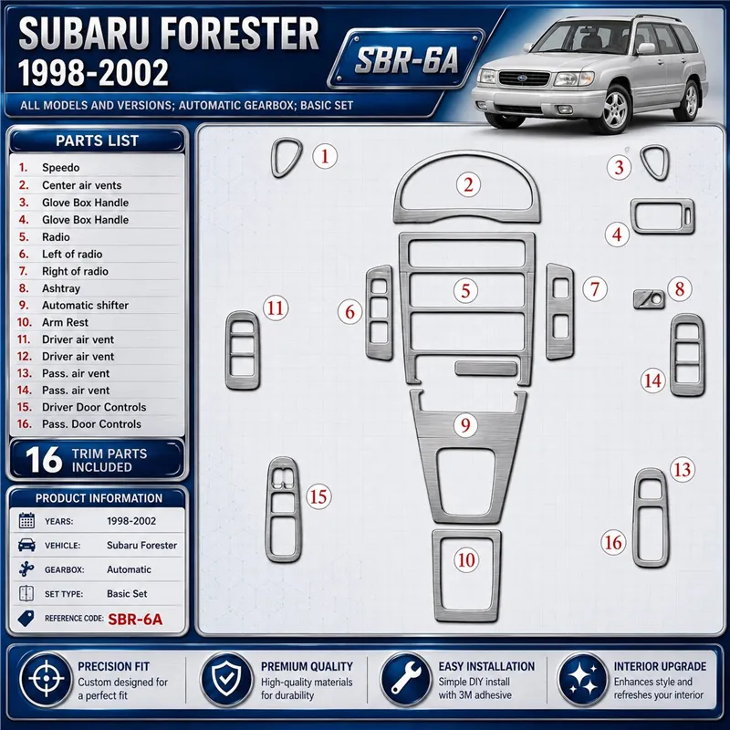 Subaru Forester 1998–2002 Automatic Gearbox; základná sada 3D sada dekorov interiéru palubnej dosky 16-dielna