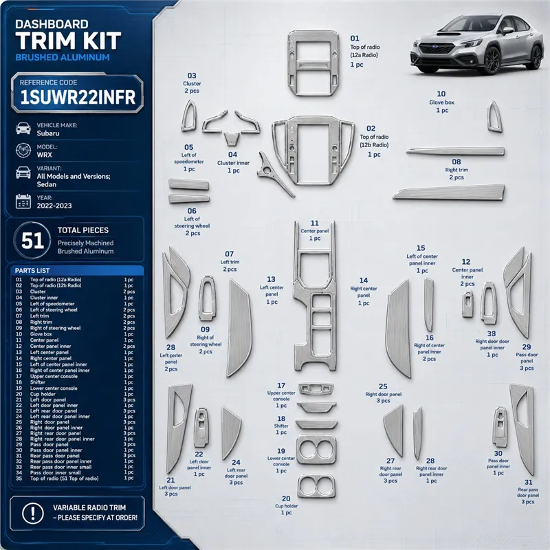 Subaru WRX 2022–2023 Sedan 3D sada dekorov interiéru palubnej dosky 51-dielna